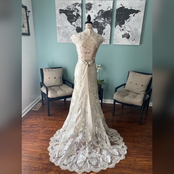 NWT sample Allure Bridals rustic lace boho country wedding dress sz 8 - Picture 2 of 6